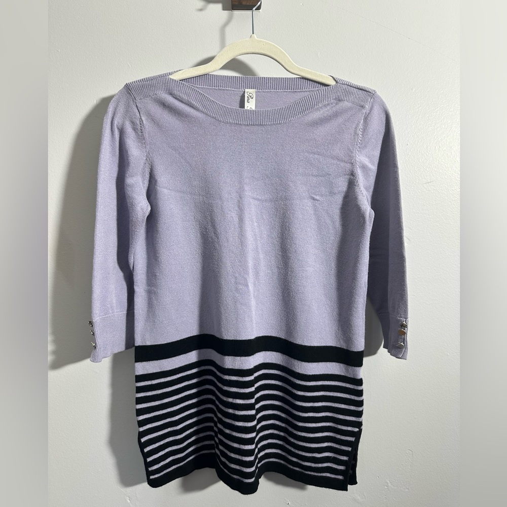 Pina Rossi Women's S Long Tunic Purple Black 3/4 Sleeve Sweater | SKU 0921